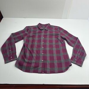 UnTuckIt Burgundy Grey Grey Plaid Long Sleeve Button Front‎ Shirt Womens Size 10